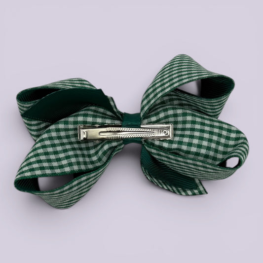 Hunter bottle green gingham large bow clip on card