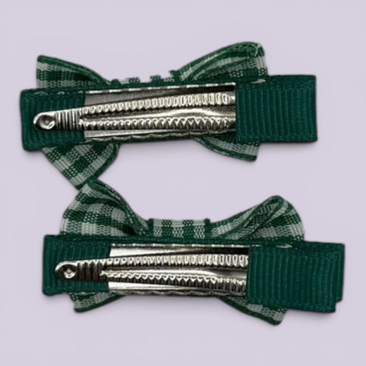 Hunter bottle green gingham mini bowtie clips on card