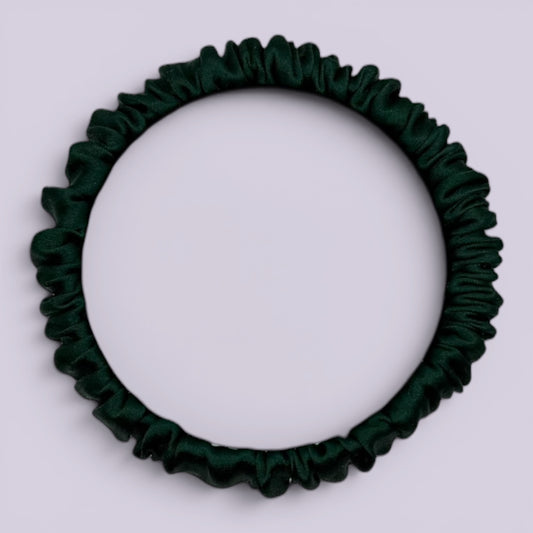 Hunter bottle green silk scrunchie for school hairstyles