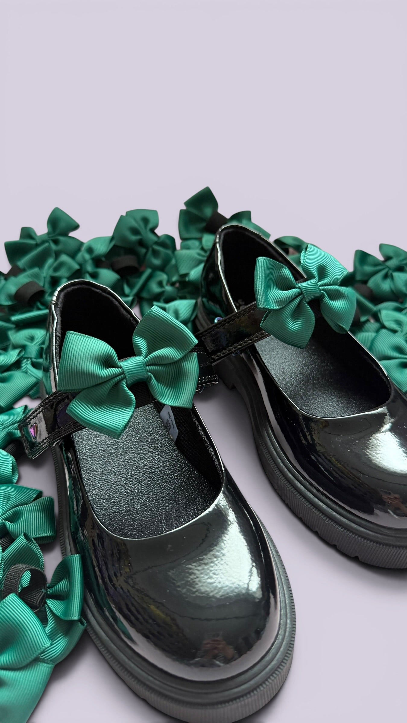 Hunter bottle green school uniform shoe bows