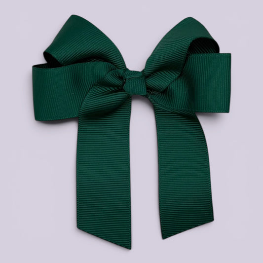 Hunter bottle green 3.5 inch tailed school hair bow clip