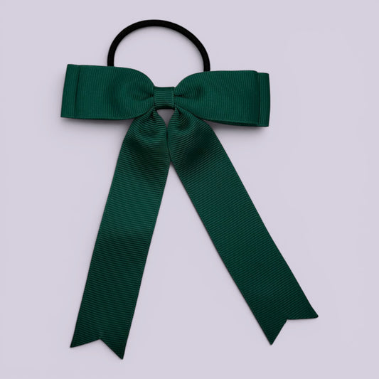 Hunter bottle green tailed school hair bow bobble