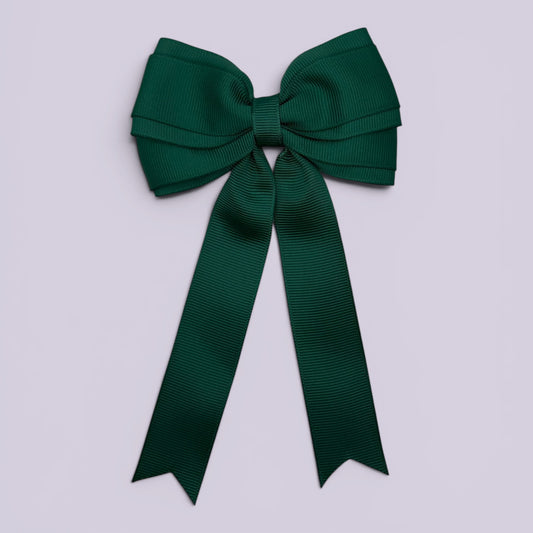 Hunter bottle green tailed school hair bow clip
