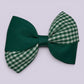 Hunter bottle green gingham twisted school hair bow clip
