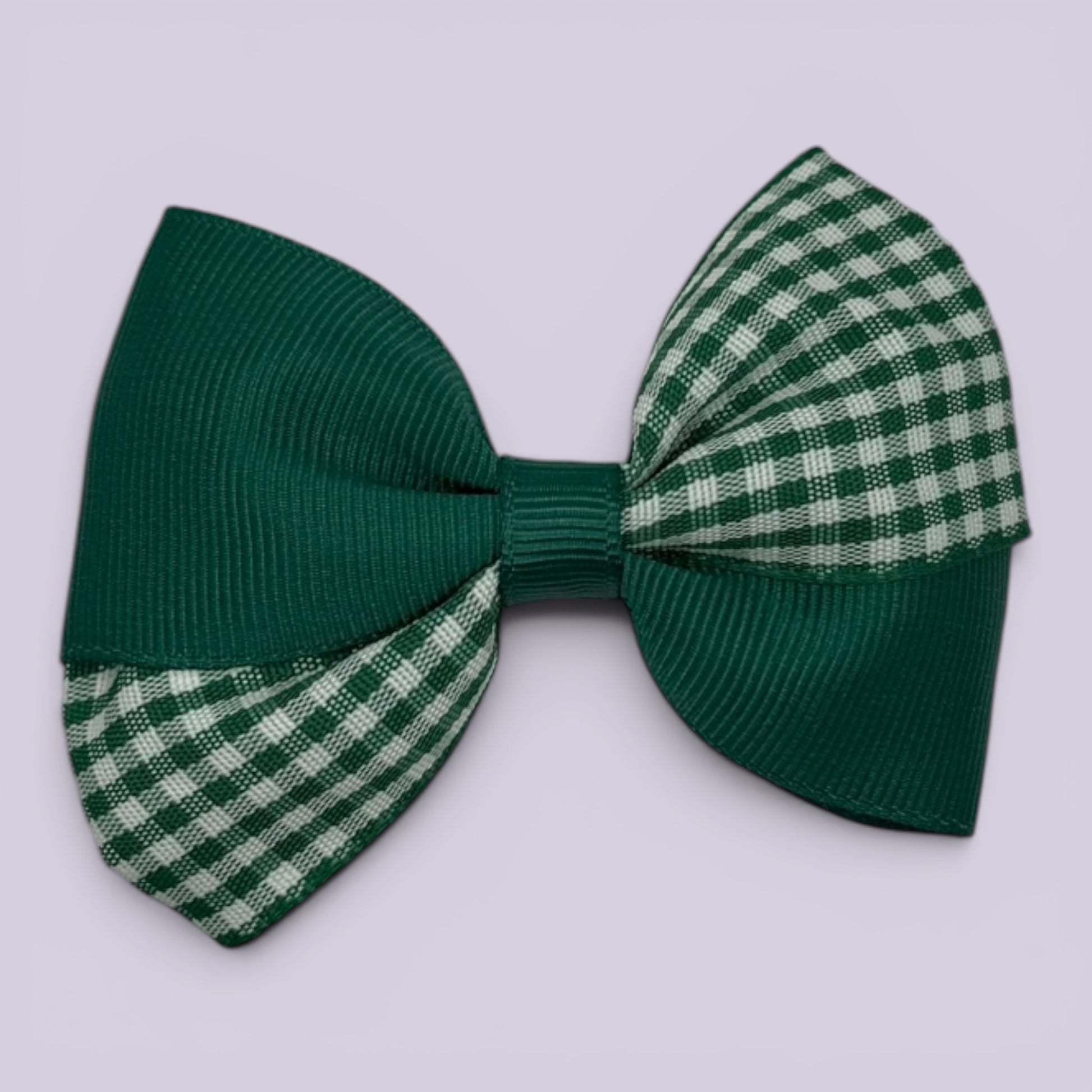 Hunter bottle green gingham twisted school hair bow clip