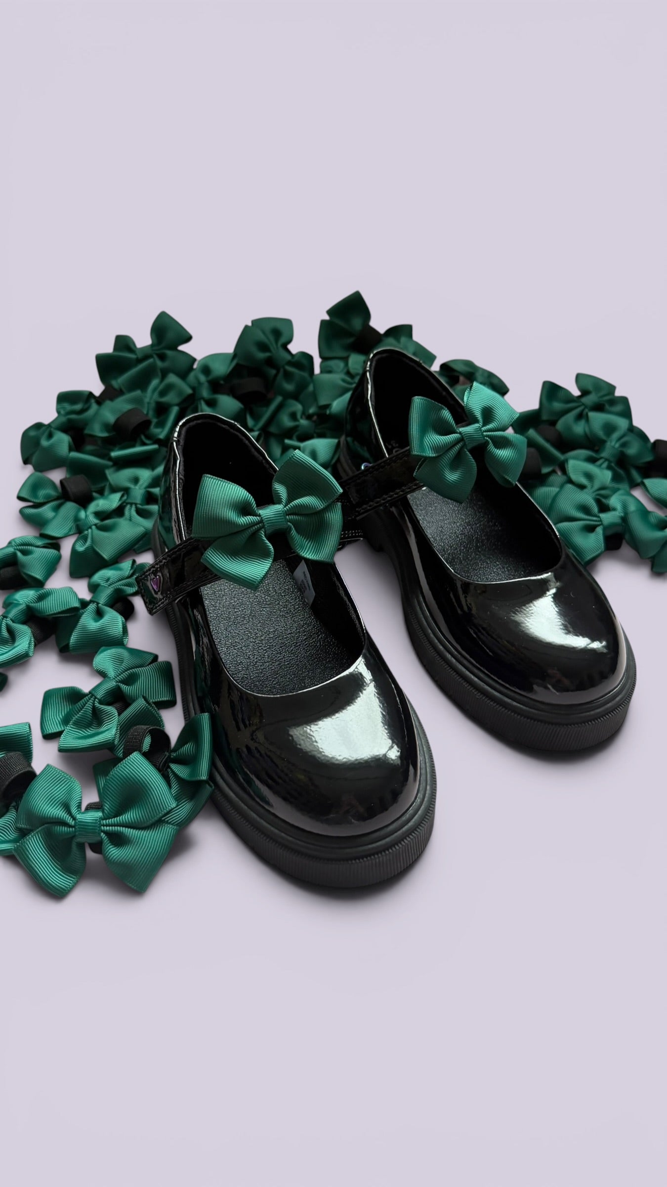 Hunter bottle green shoe bows for school uniform