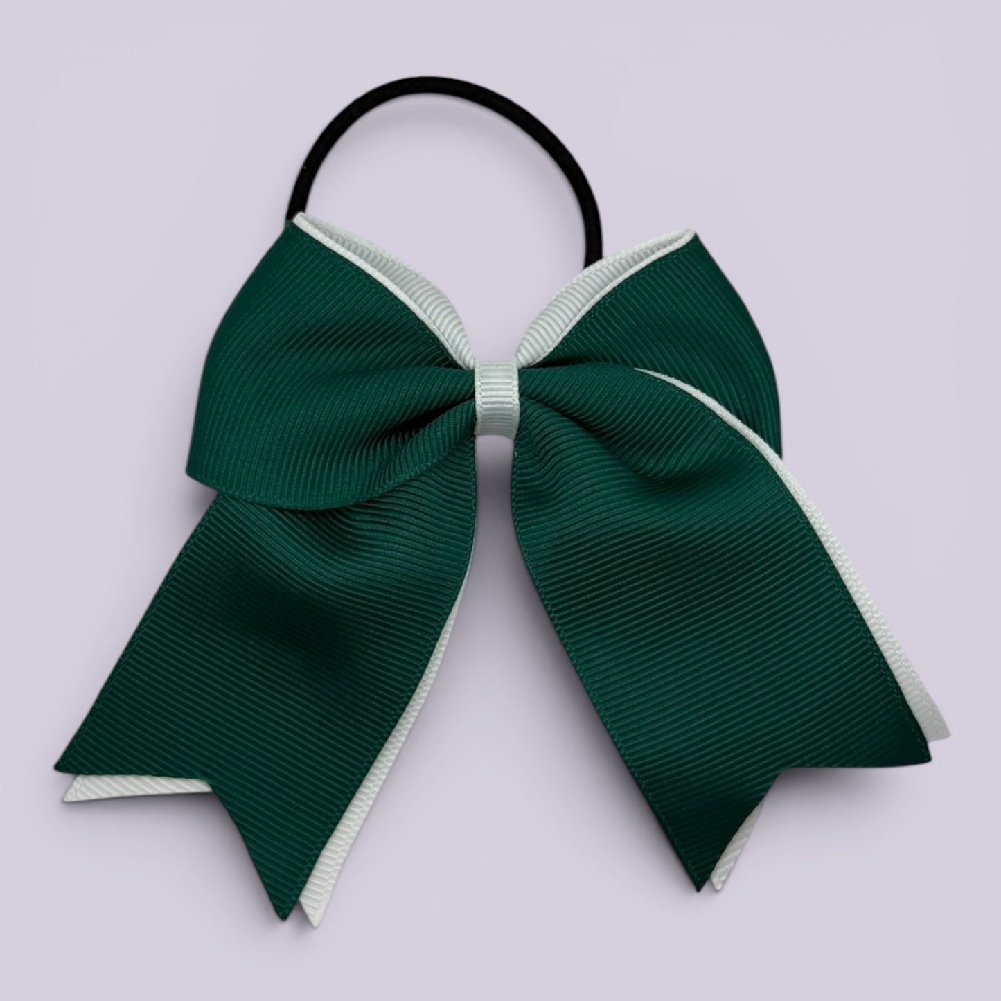 Hunter bottle green and white tailed school hair bow bobble