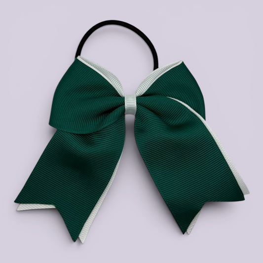 Hunter bottle green and white tailed school hair bow bobble