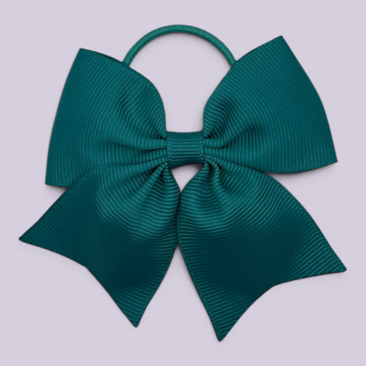 Jade green four tailed school hair bow bobble