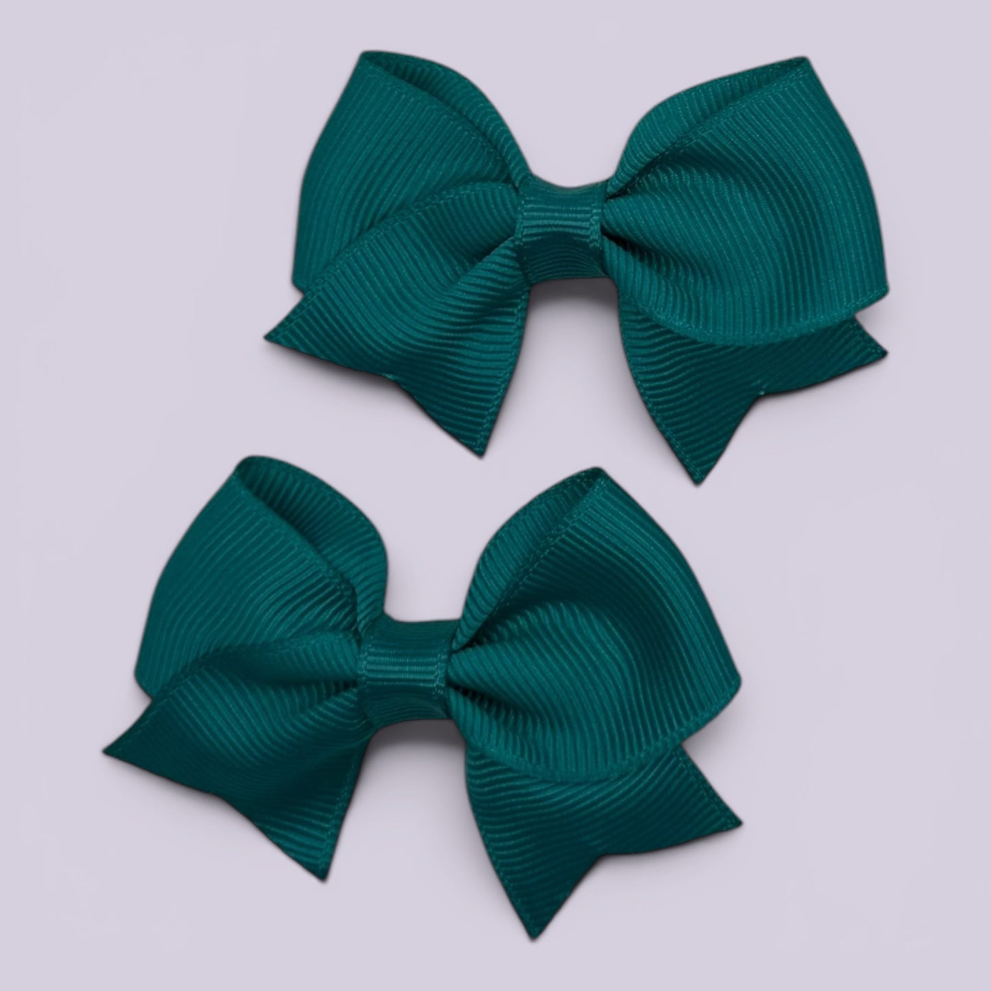 Jade green small school hair bow clips pair