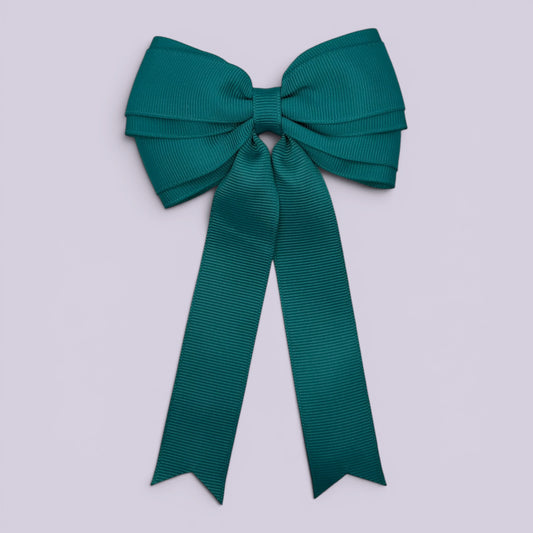 Jade green tailed school hair bow clip