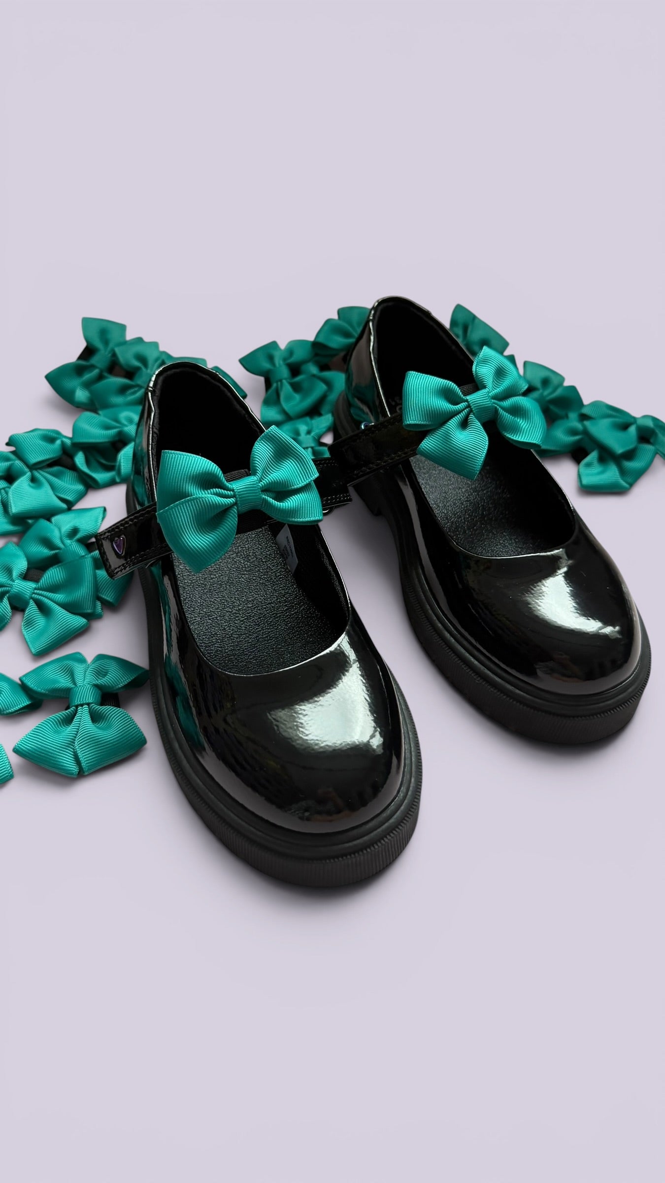 Jade green shoe bows for school uniform