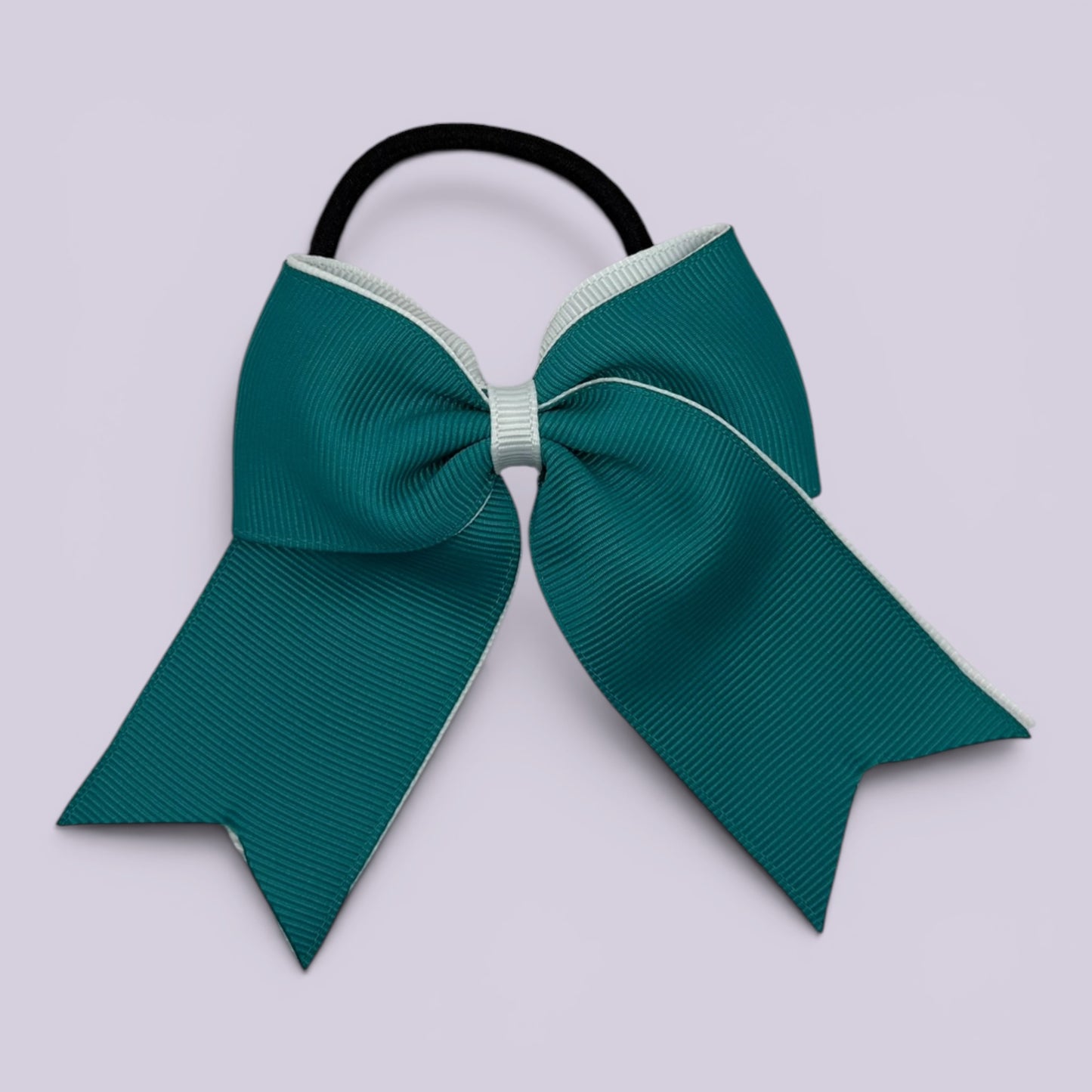 Jade green and white tailed school hair bow bobble