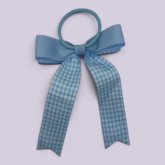 Light blue gingham bow bobble on matching card