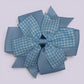 Light blue gingham double pinwheel school hair bow clip
