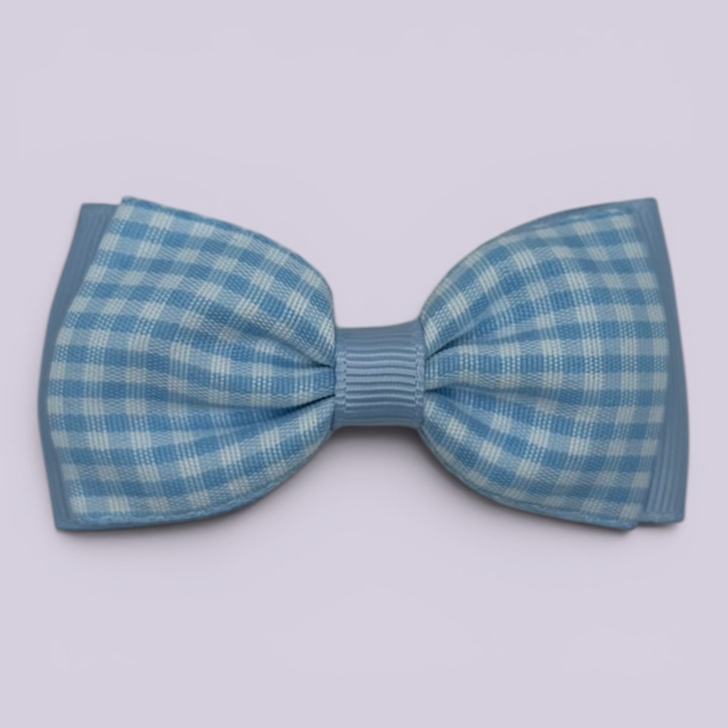 Light blue gingham bowtie school hair bow clip