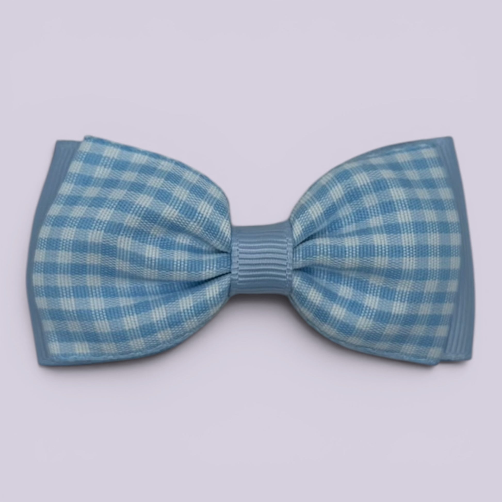 Light blue gingham bowtie school hair bow clip