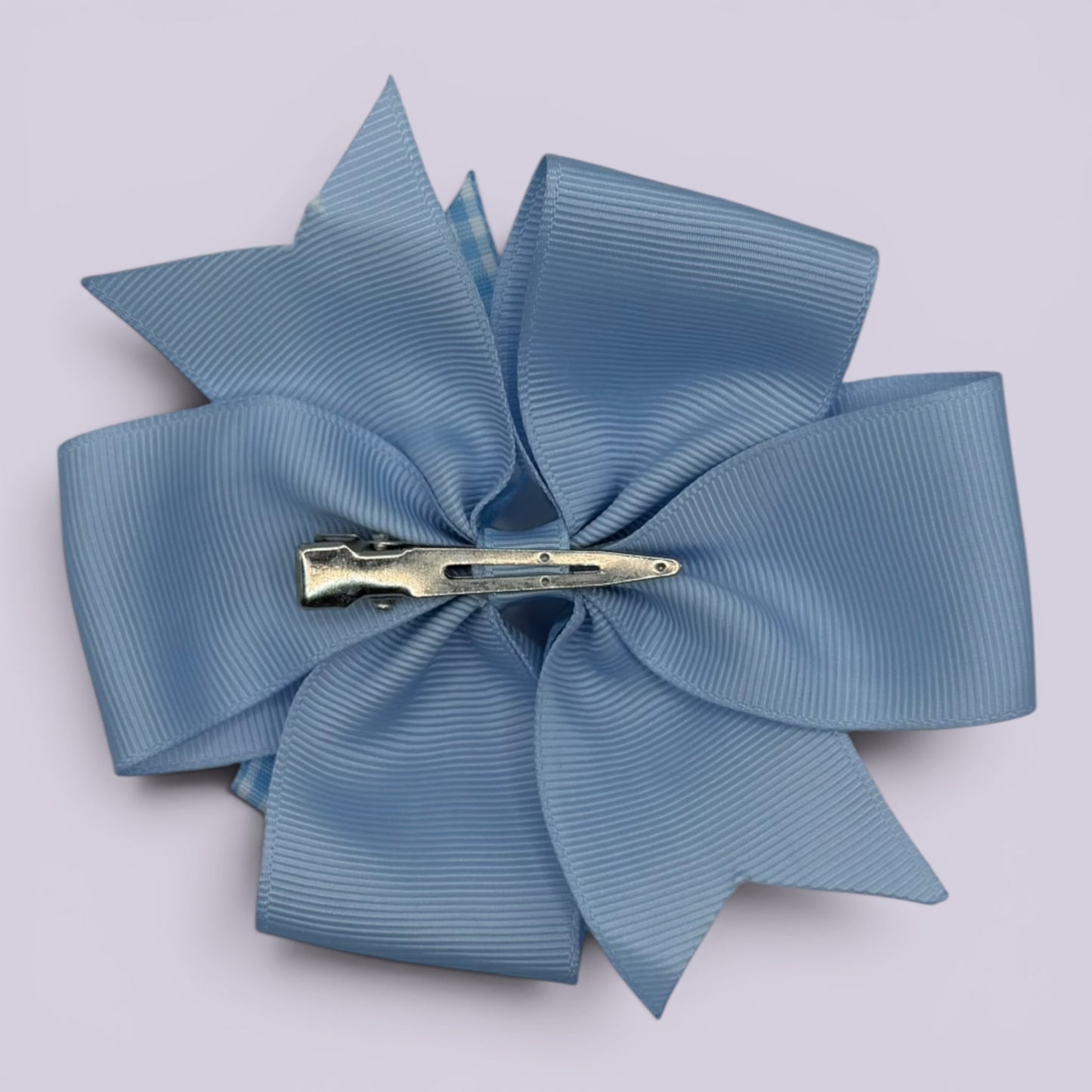 Light blue gingham hair bow clip on matching card