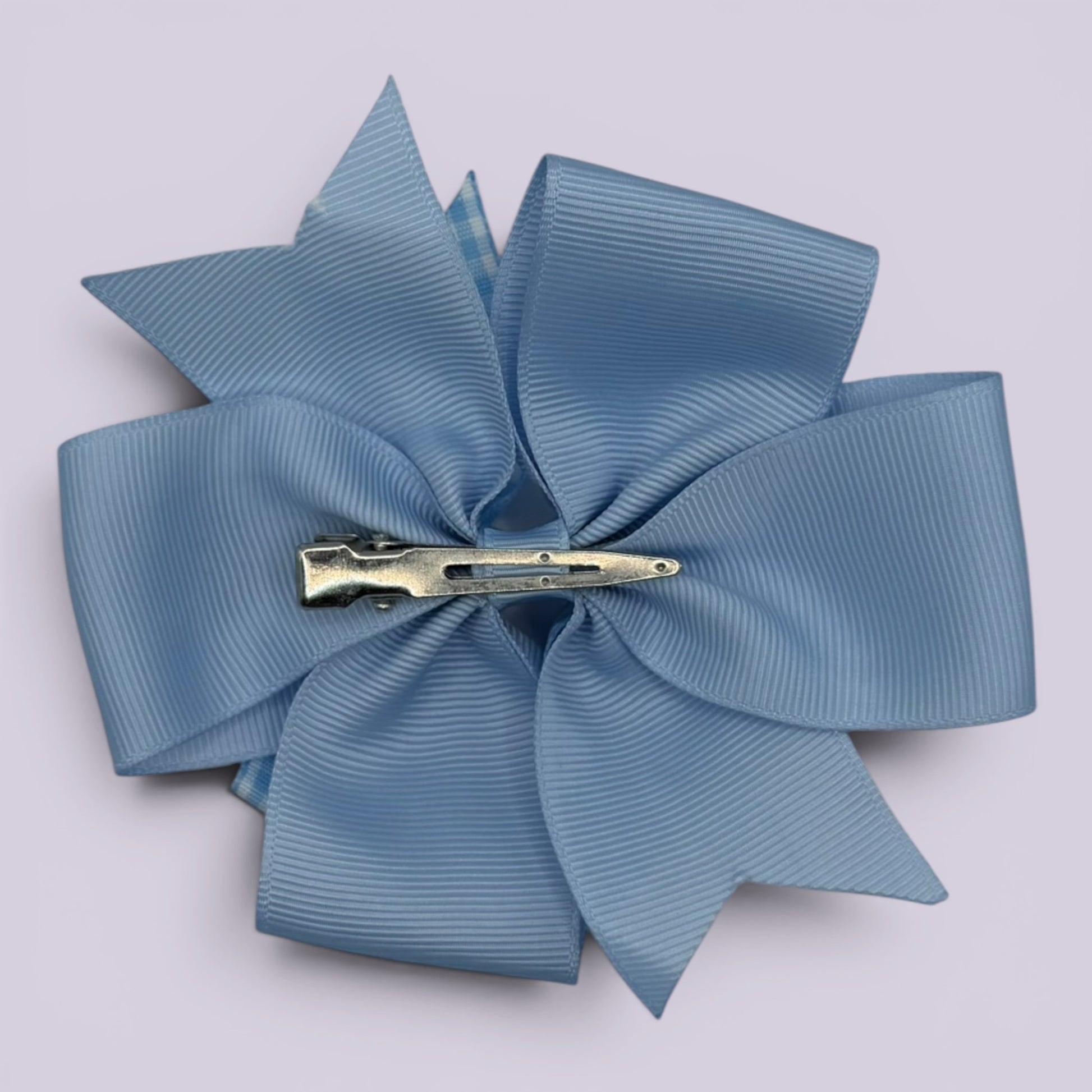 Light blue gingham hair bow clip on matching card
