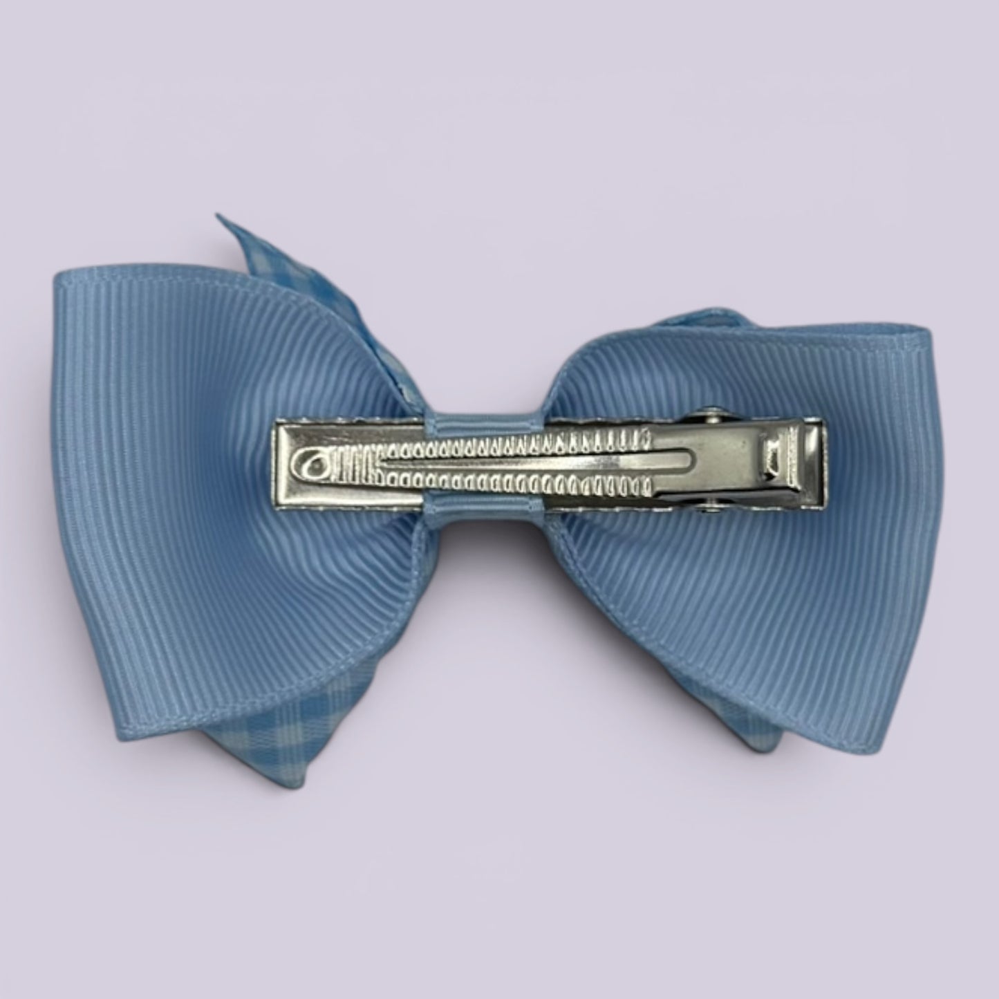 Light blue gingham double bow clip on matching card