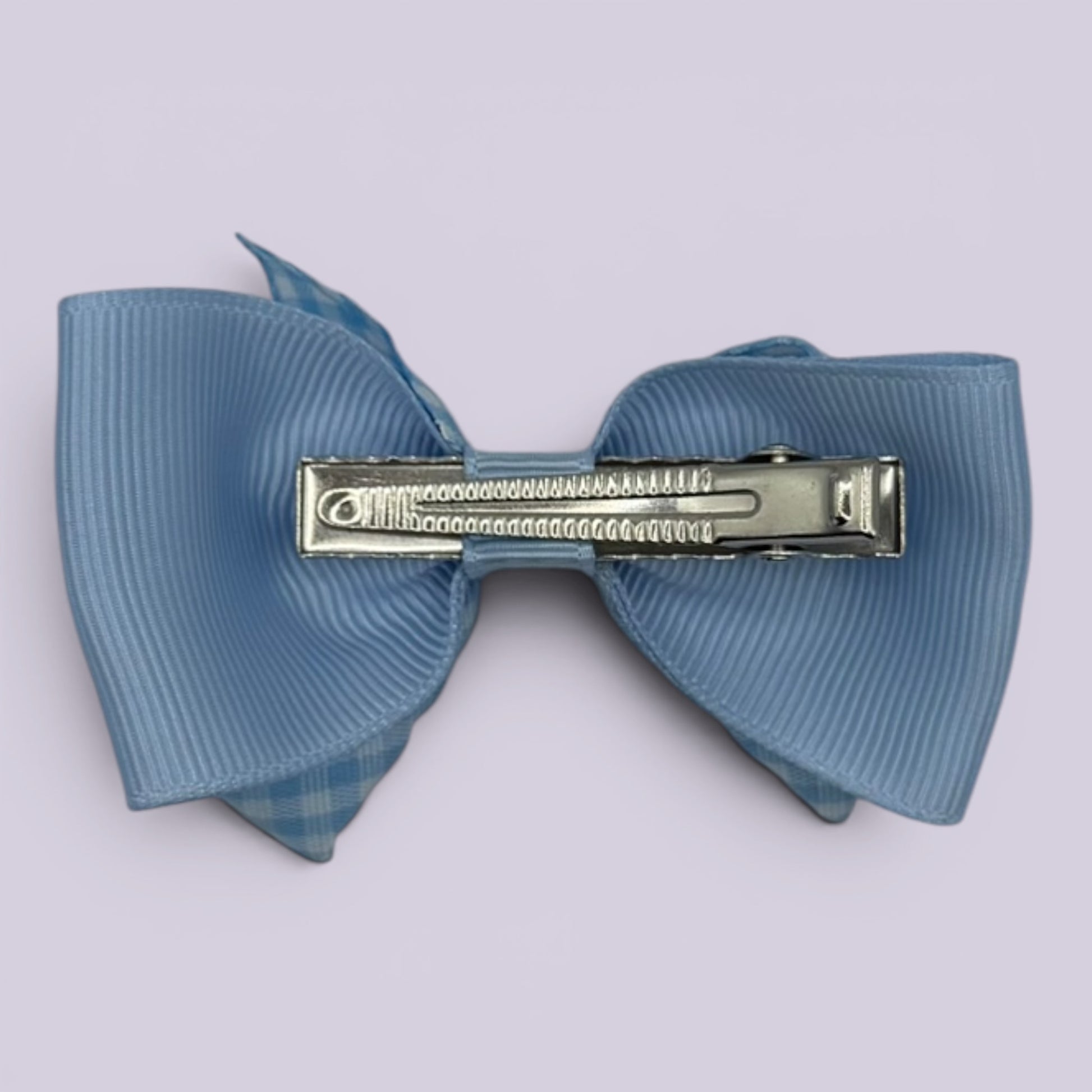 Light blue gingham double bow clip on matching card