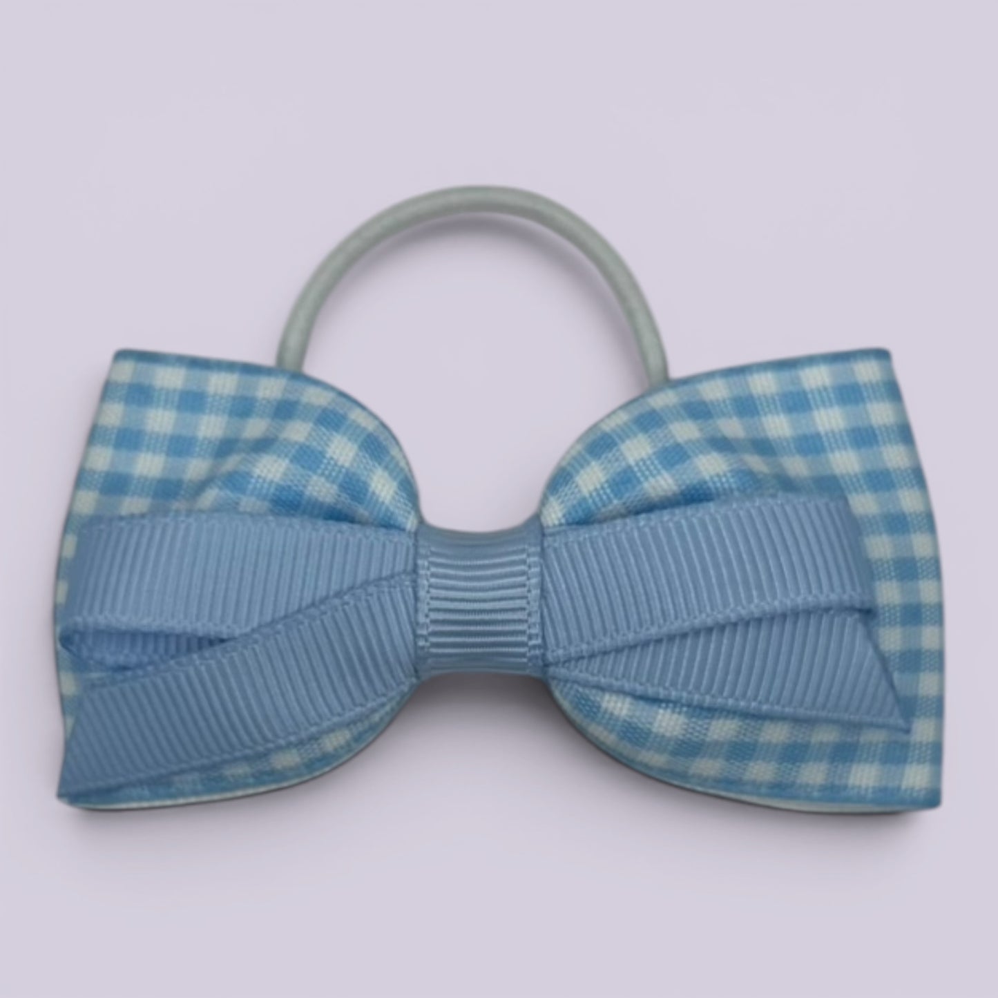 Light blue gingham school hair bow bobble