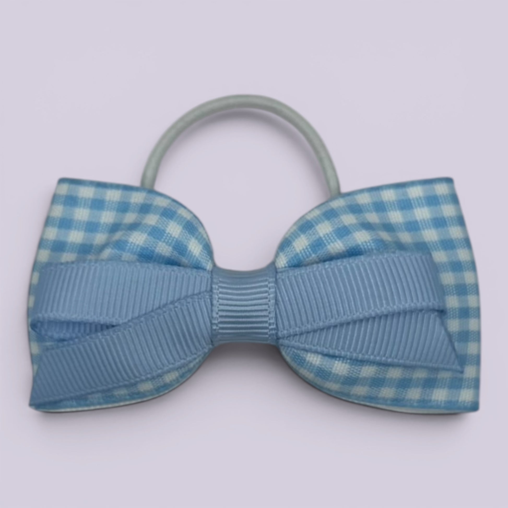 Light blue gingham school hair bow bobble