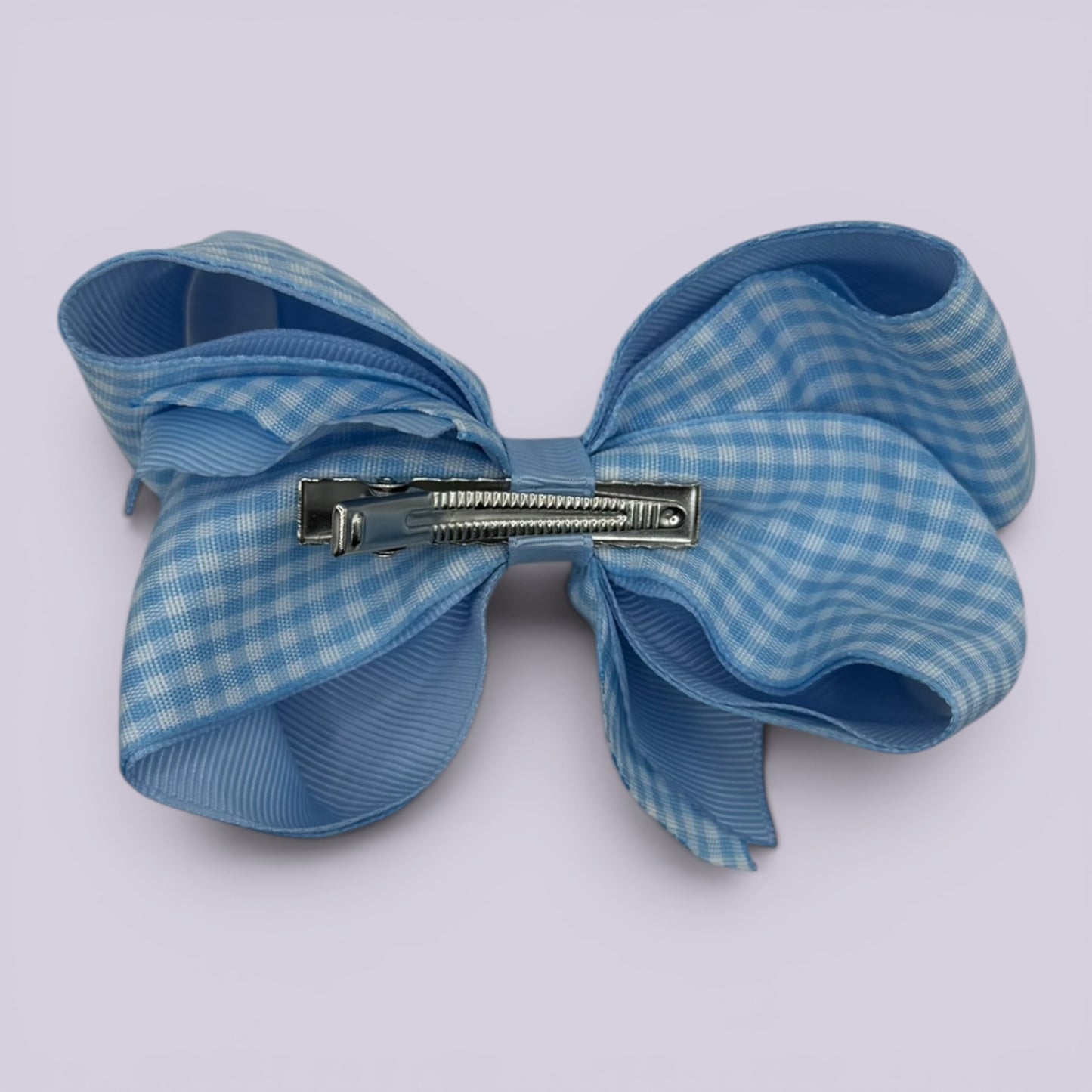 Light blue gingham large bow clip on matching card
