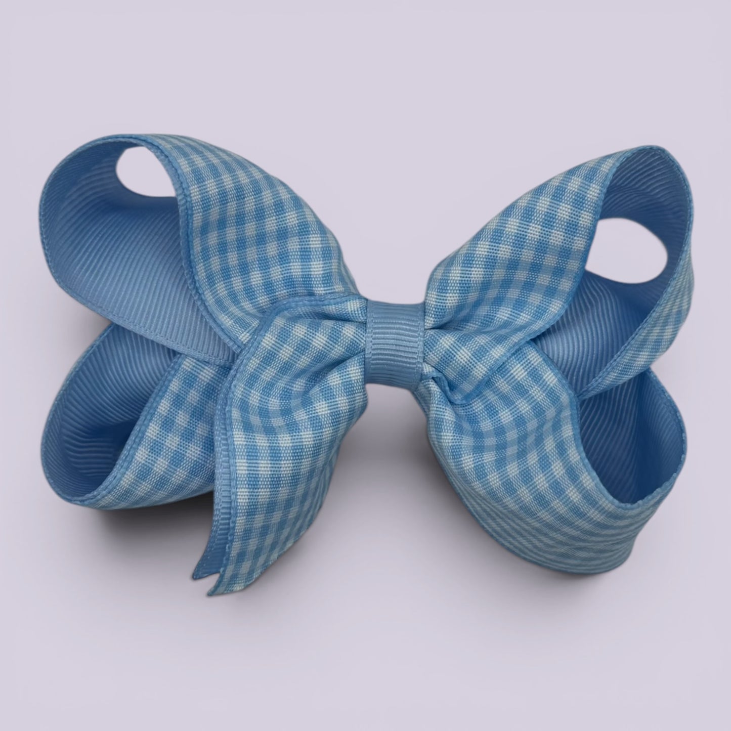 Light blue gingham large school hair bow clip
