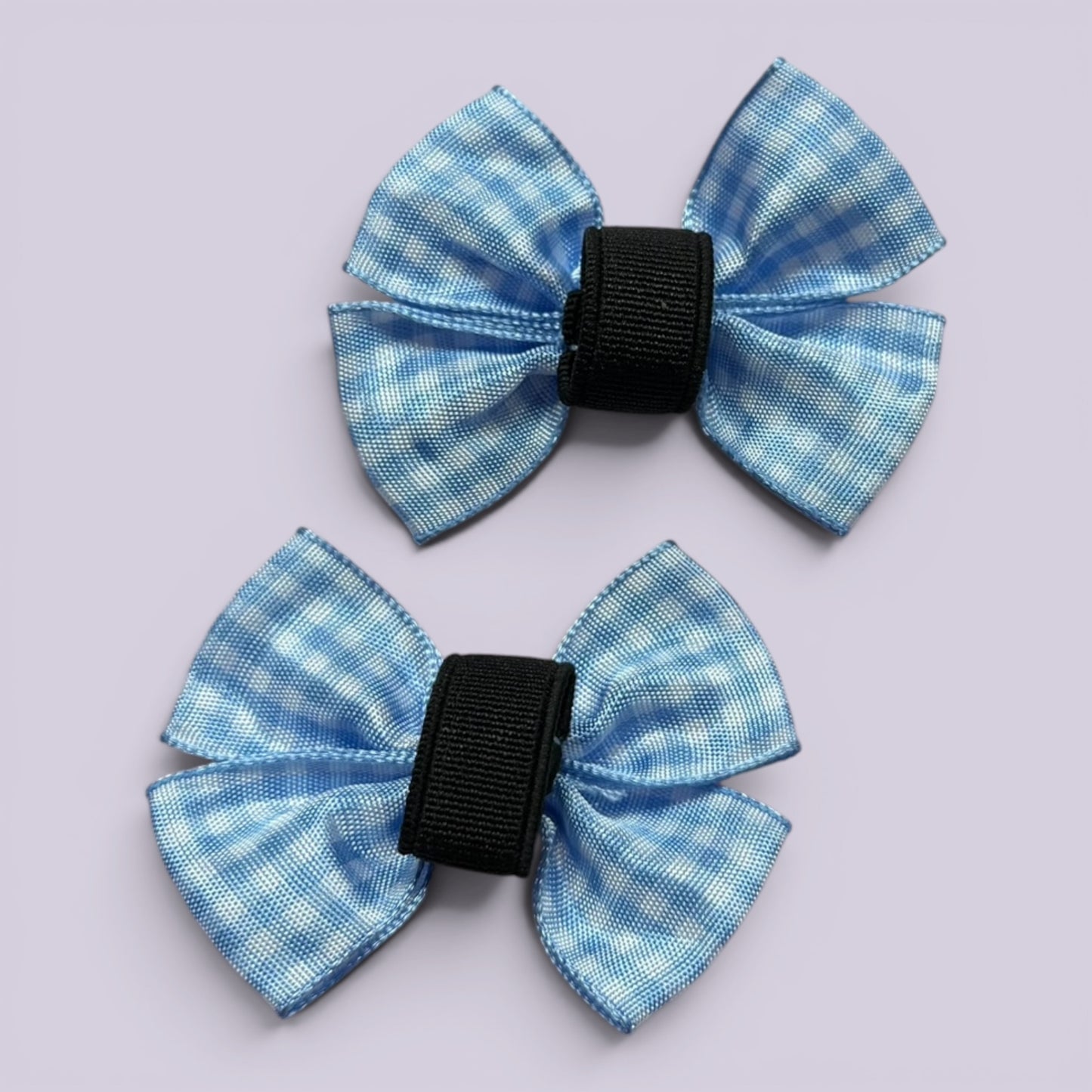 Light blue gingham matching school shoe bows