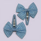 Light blue gingham butterfly school snap hair clips