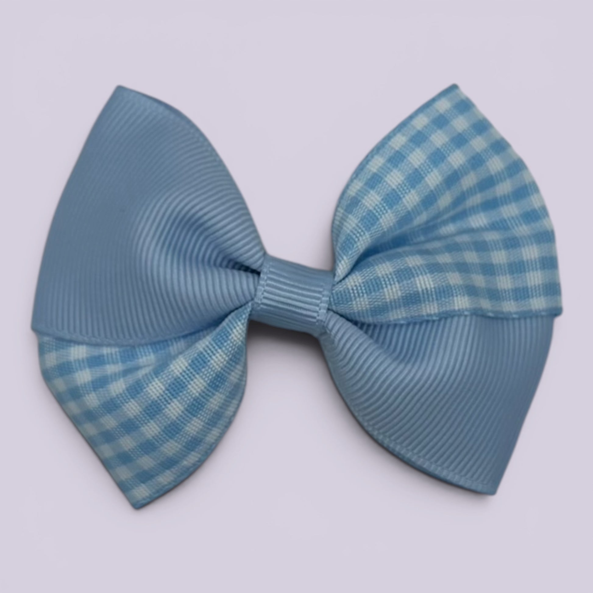Light blue gingham twisted school hair bow clip