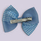 Light blue gingham twisted bow clip on matching card