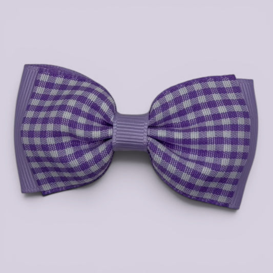 Lilac gingham bowtie school hair bow clip