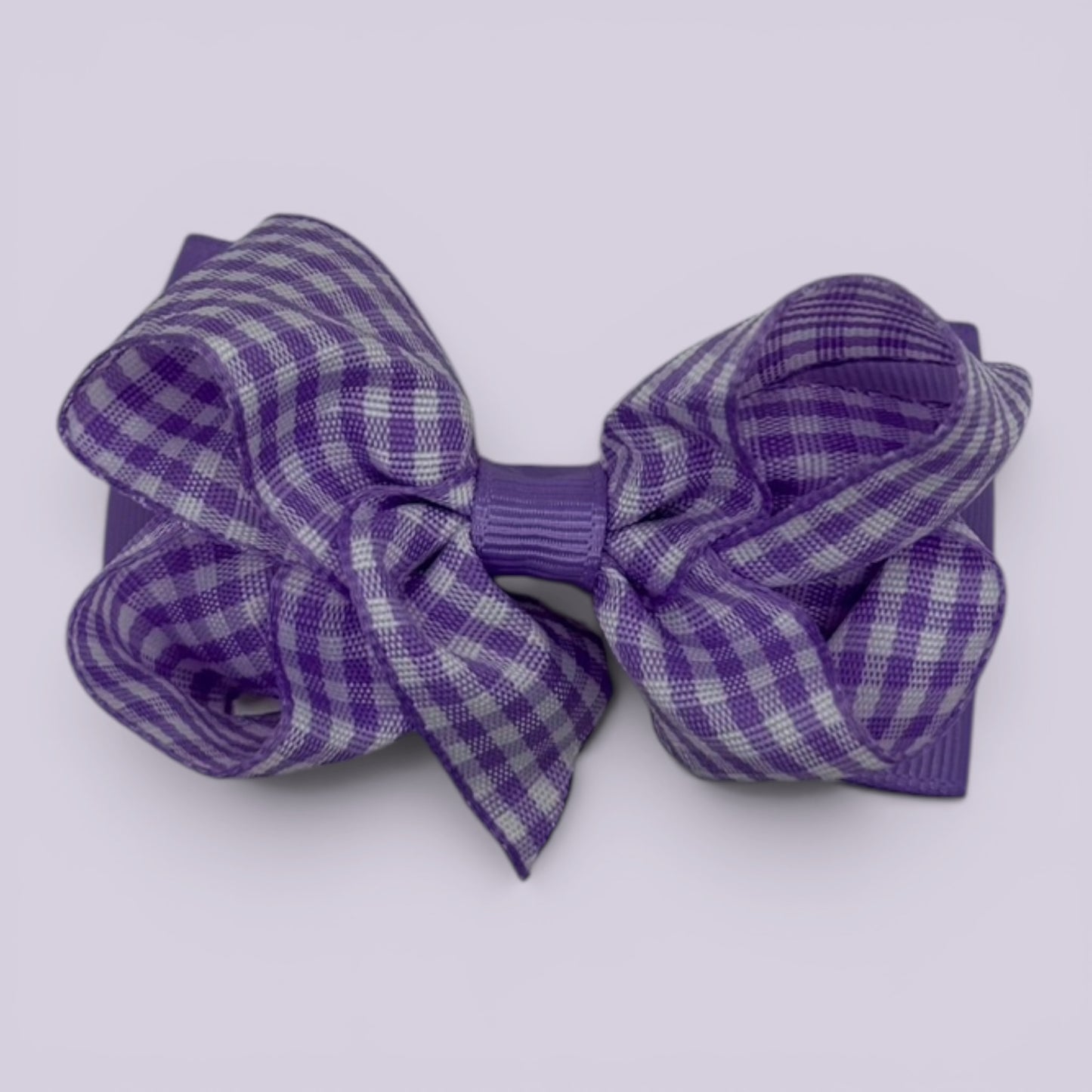 Lilac gingham double bow school hair clip