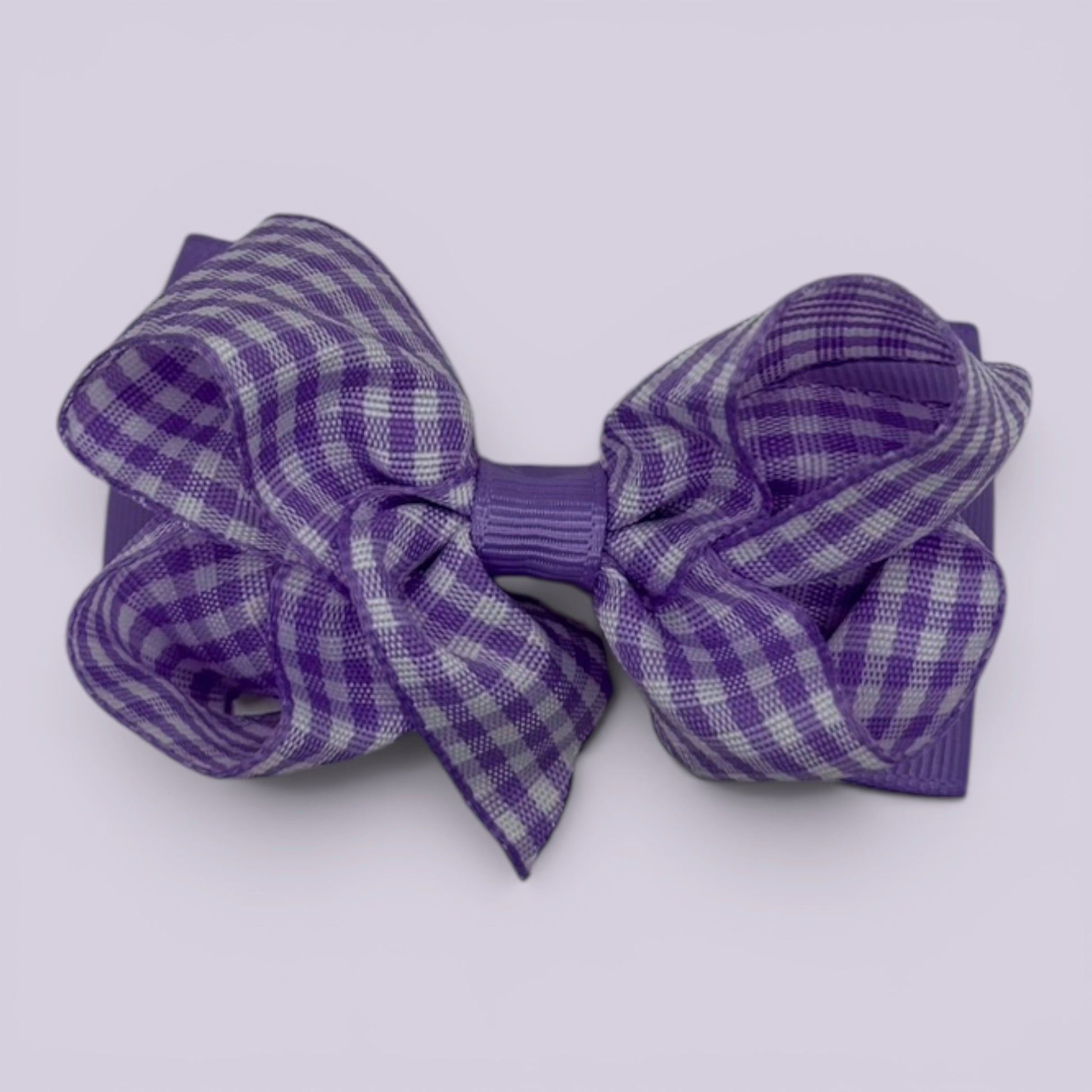 Lilac gingham double bow school hair clip