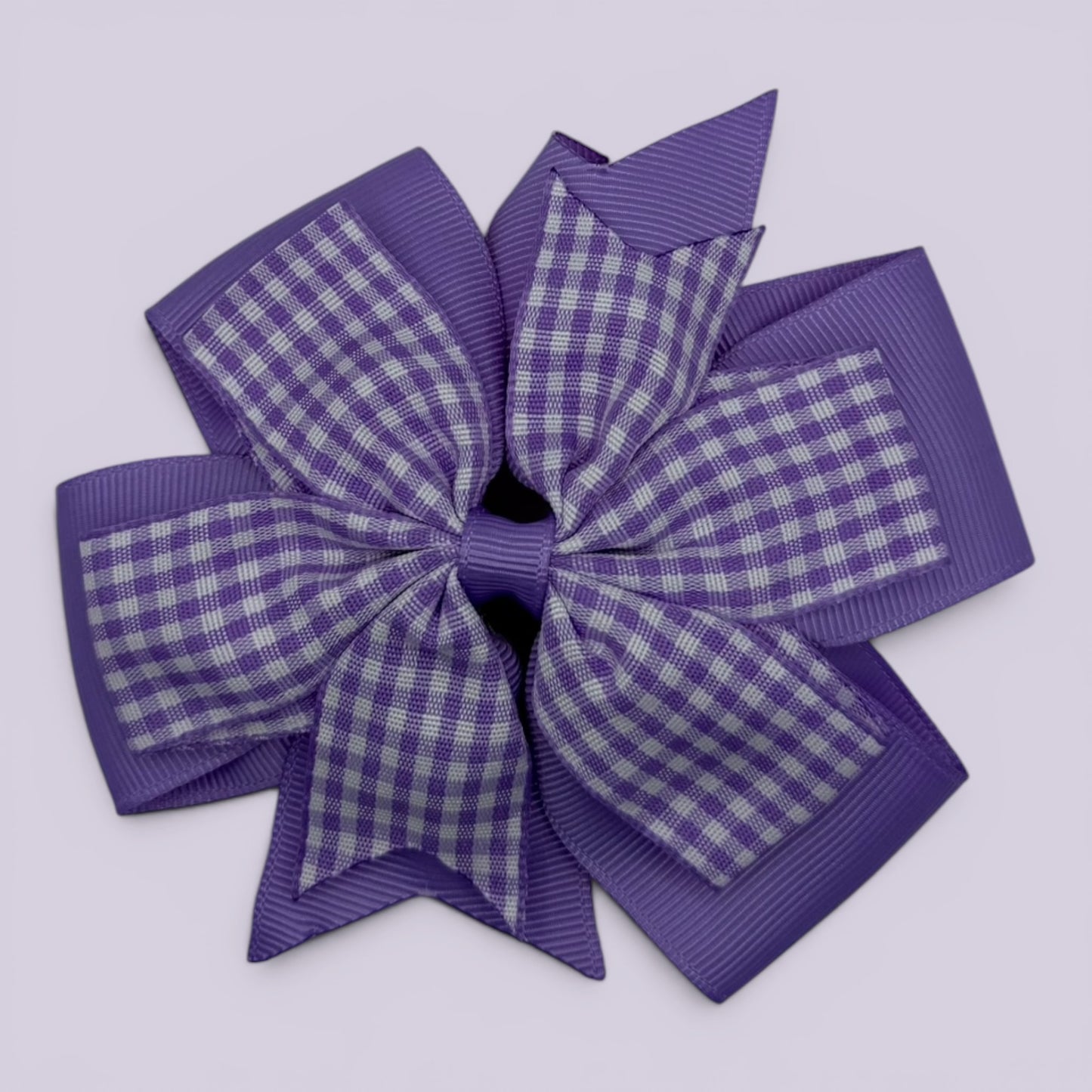 Lilac gingham school hair bow clip