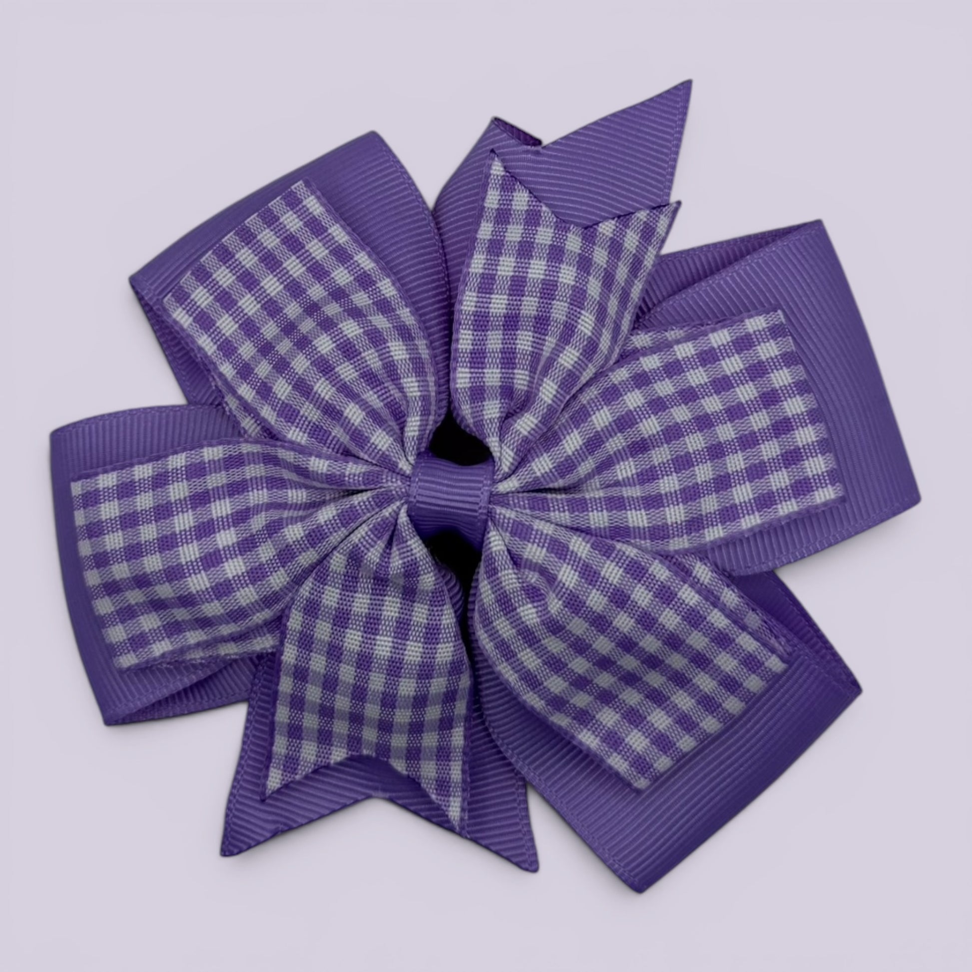 Lilac gingham school hair bow clip