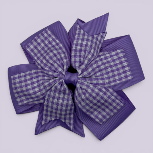 Lilac gingham school hair bow clip