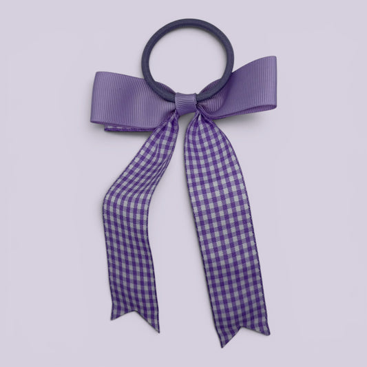 Lilac gingham bow bobble on card