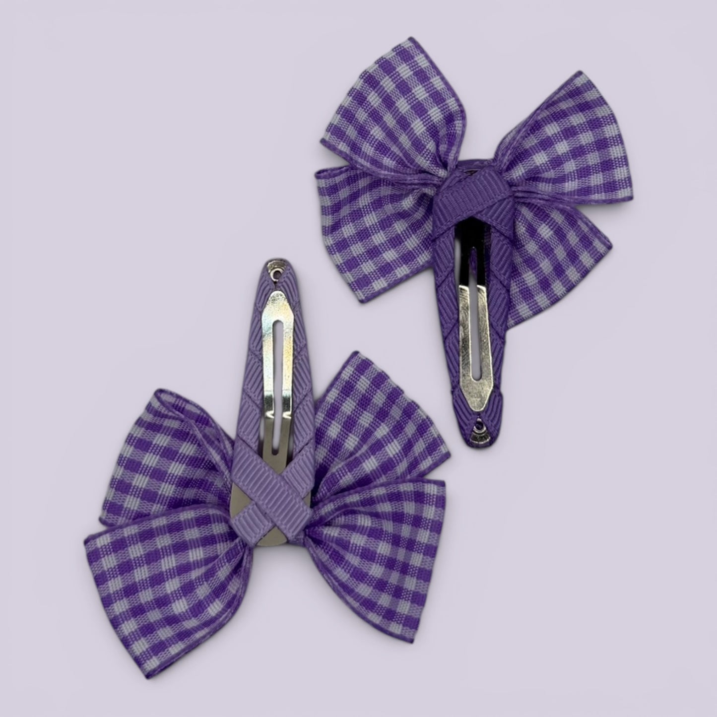Lilac gingham butterfly snap clips on card