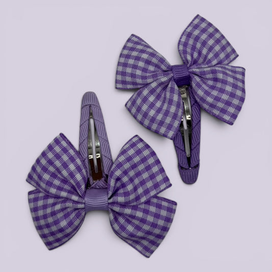 Lilac gingham butterfly school snap hair clips