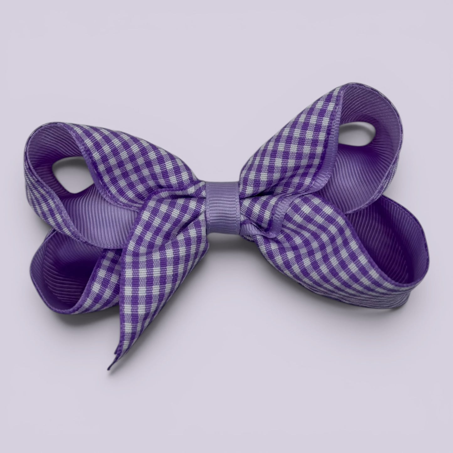Lilac gingham large school hair bow clip