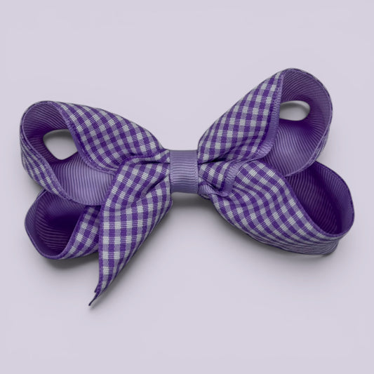 Lilac gingham large school hair bow clip