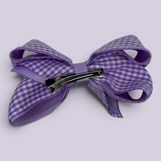 Lilac gingham large bow clip on card