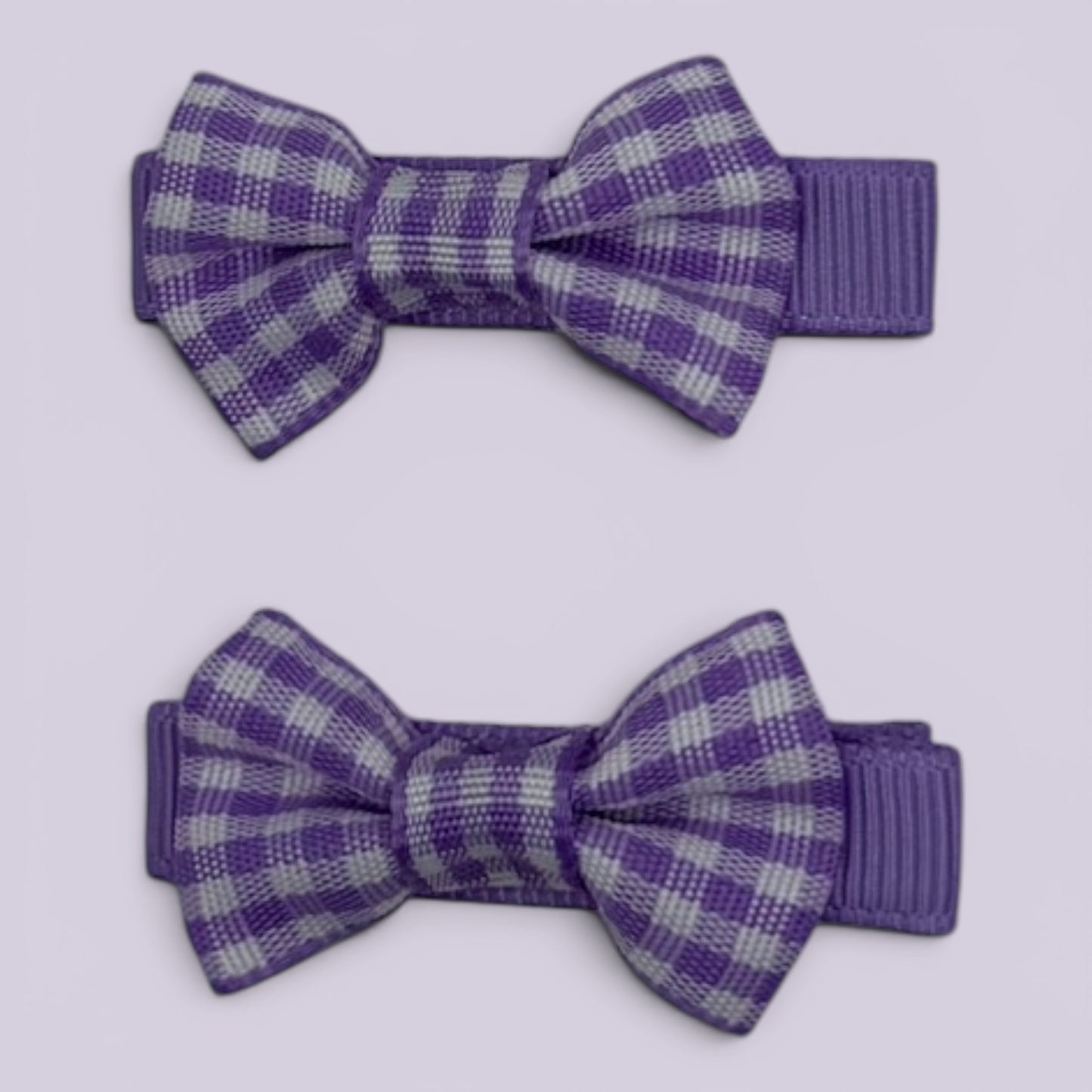 Lilac gingham mini bowtie school hair clips