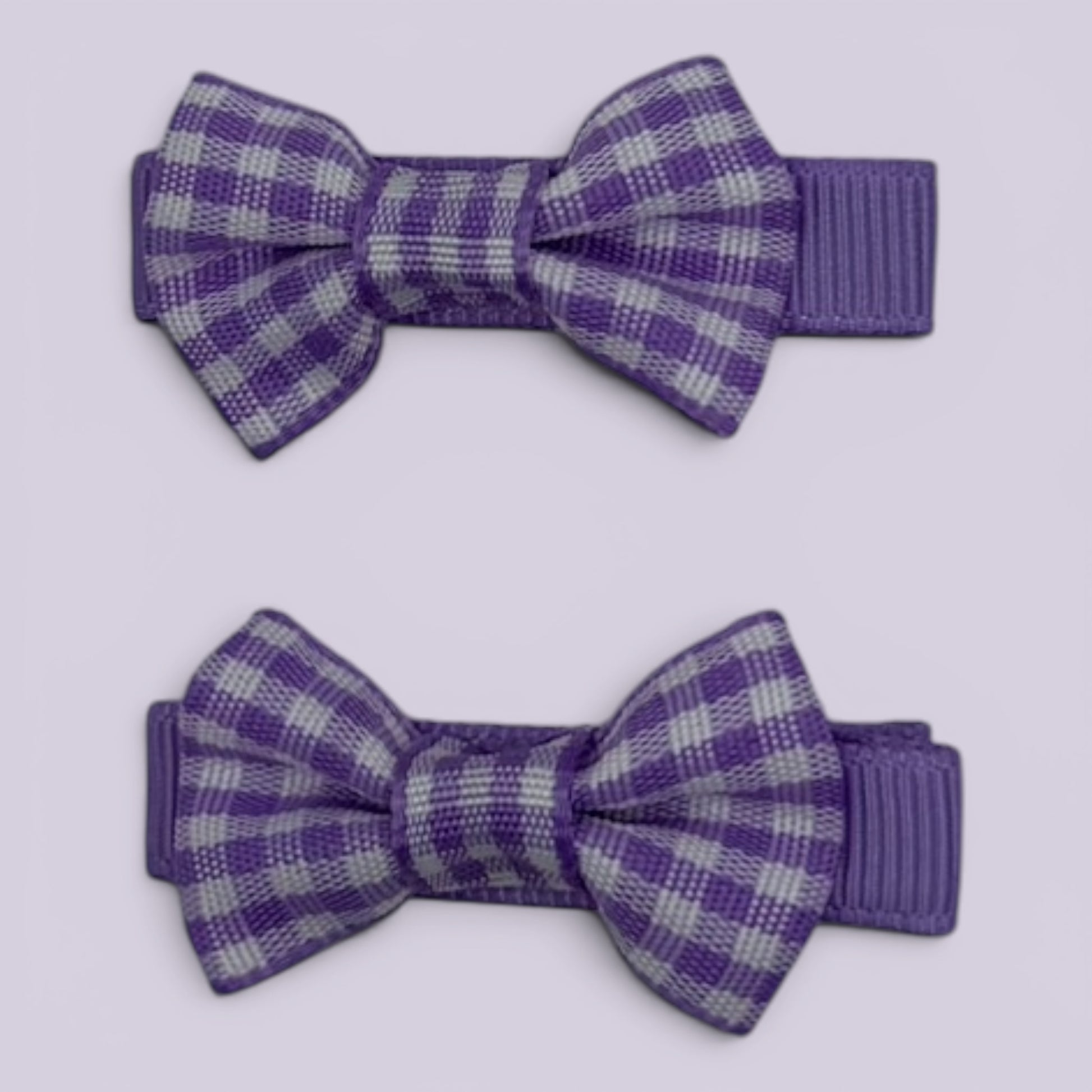 Lilac gingham mini bowtie school hair clips