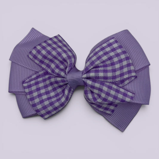 Lilac gingham pinwheel school hair bow clip