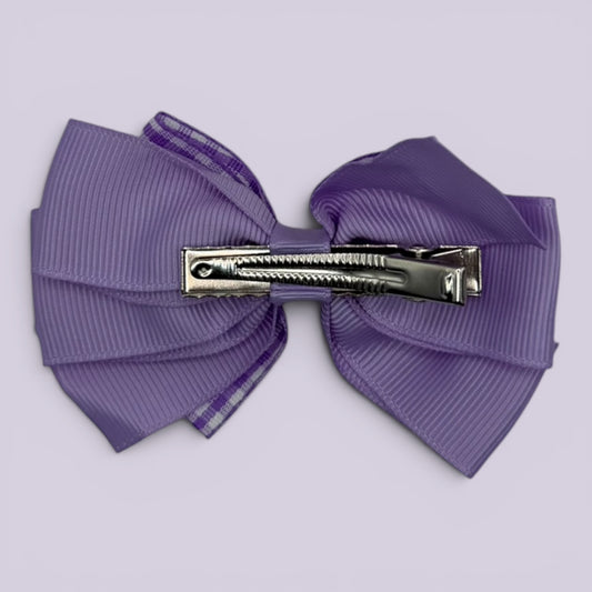 Lilac gingham pinwheel bow clip on card