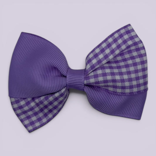 Lilac gingham twisted school hair bow clip
